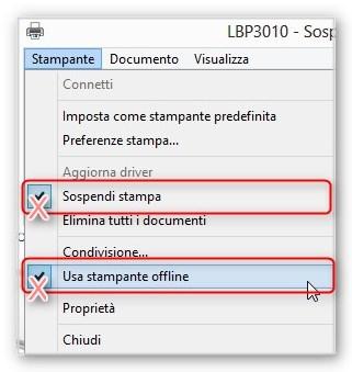 Come cambiare lo stato di una stampante da offline a online - Passo 3